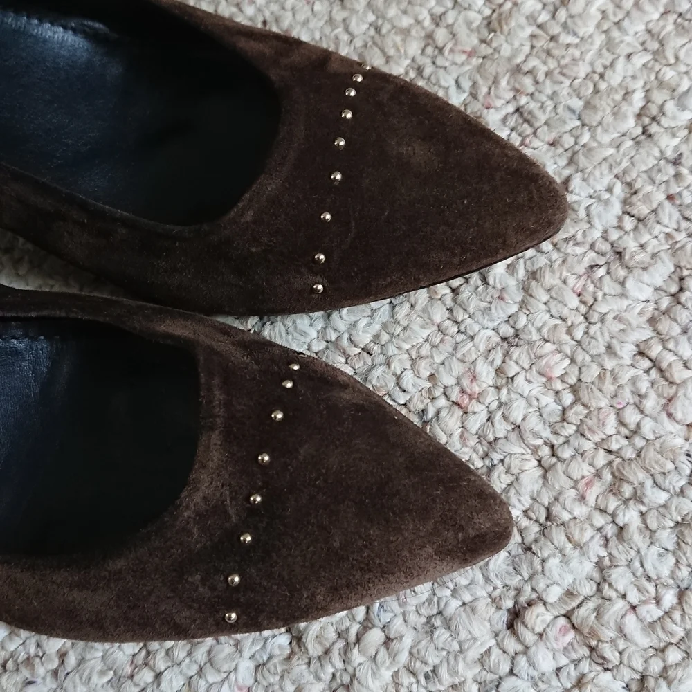 AGL Brown Suede leather Pumps with decorative gold studs size 7.5